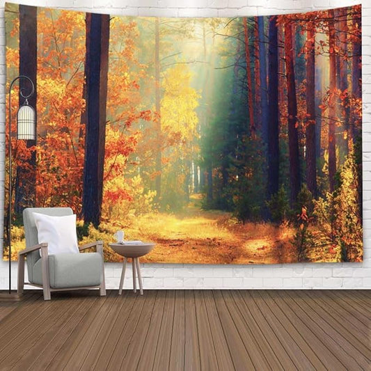 EMMTEEY Forest Tapestry Wall Hanging - Sunlight in Fall Forest Path Autumn Landscape - Large Wall Art - 92.5X70.9 - For Bedroom