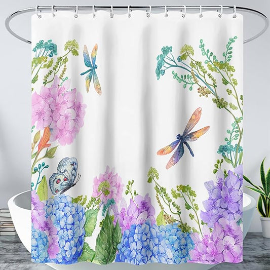 AILONEN Purple Blue Floral Shower Curtain,Watercolor Flower Leaves Wildflower Decorative Bath Curtain 60" W*72" H Polyester Fabric Waterproof Bathroom Curtain with 12 Plastic Hooks