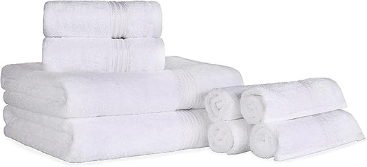 Superior Egyptian Cotton 8-Piece Towel Set, Assorted Towels for Home Bathroom, Guest Bath Decor Essentials, Includes 2 Bath, 4 Hand, 2 Face Towels/Washcloths, Quick Dry, Absorbent, White