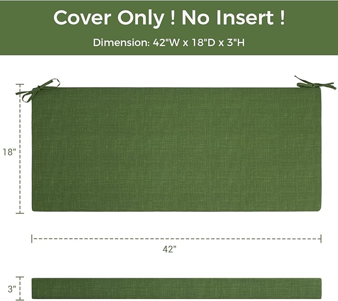 Patio Bench Cushion Covers for Outdoor Furniture with Ties, Water Resistant Loveseat/Settee Cushion Slipcover 42x18x3 Inch for Swing Porch Garden (Replacement Cover Only)-Tropical Linen Green