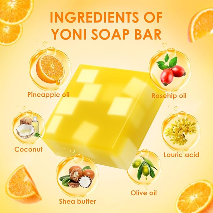 2 PCS Yoni Soap Bars Feminine Wash, 100% Natural Organic Yoni Bar Soap for Women Ph Balance Yoni Wash Eliminates Odor Moisturizing Yoni Care Soap with Foaming Net, Orange Yoni Soap 3.53 OZ