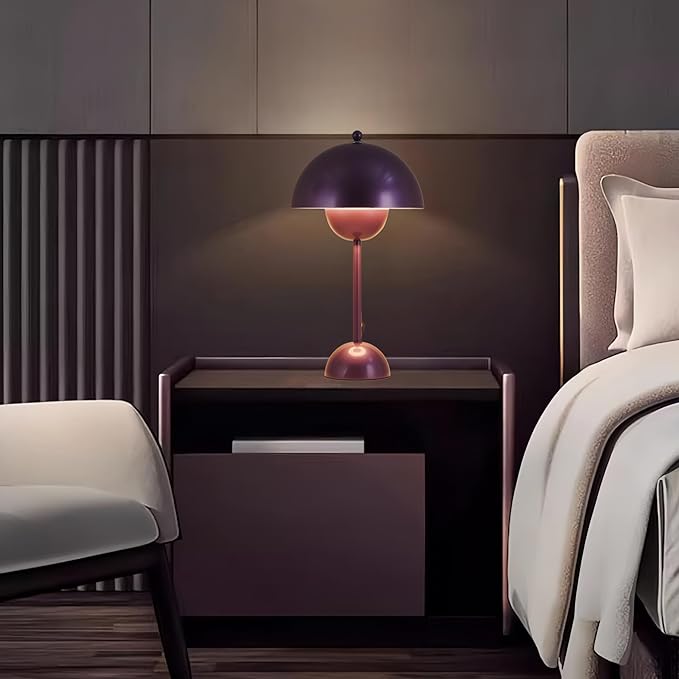 COSYLUX Modern Small Table Lamp for Bedroom, Cute Dome Shade Reflecting Light Reading Lamp for Living Room, Kid's Room, Study, Office, Beside Bedside Nightstand Desk Lamp(Pearl Purple)