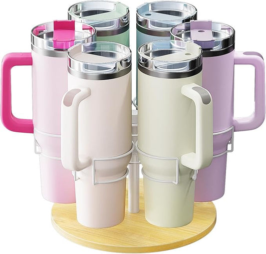 Water Bottle Organizer for Stanley 40 oz, Rotating Stanley Cup Organizer Holder, Tumbler Organizer Holder, Stanley Cup Accessories, Easy to Install, Natural（Patented Product）