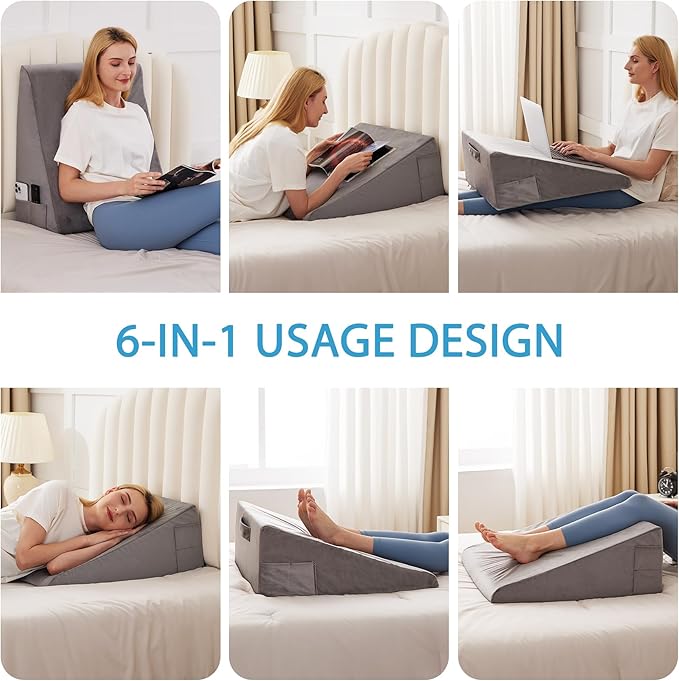Wedge Pillow for Back Pain Relief, Bed Wedge Pillow for Sleeping, 24×24×12 Inch Memory Foam Anti Snore Pillow, Triangle Pillow Wedge for Sleeping Acid Reflux, Gerd, Elevated Pillow Short Plush