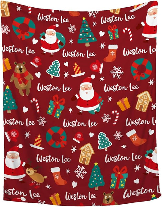 Custom Christmas Blanket | Personalized Blanket for Boys Girls | Plush Cozy Customized Name Blanket | Personalized Gifts Name Blanket for Birthday Christmas | 90"x120"-Familys/King Size