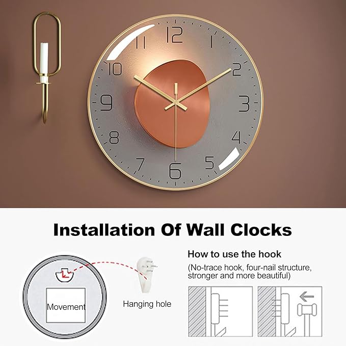 Ergocar Silent Modern Metal Wall Clock - Art Deco Style, Non-Ticking for Living Room, Bedroom, Office, Study Room