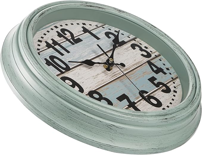 ZENFUN 12'' Rustic Wall Clock, Silent Non Ticking Clock Quartz Wall Clock Battery Operated, Country Style Wall Decoration for Kitchen Living Room Home, Office, School, Large Numbers, Green