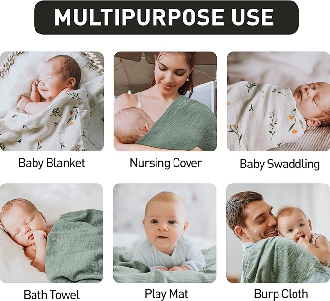 GLLQUEN BABY 2-Pack Muslin Swaddle Blankets for Unisex, Baby Swaddle Blanket for Boys and Girls, Soft Breathable Receiving Blankets Neutral, Newborn Essentials, Registry & Gift