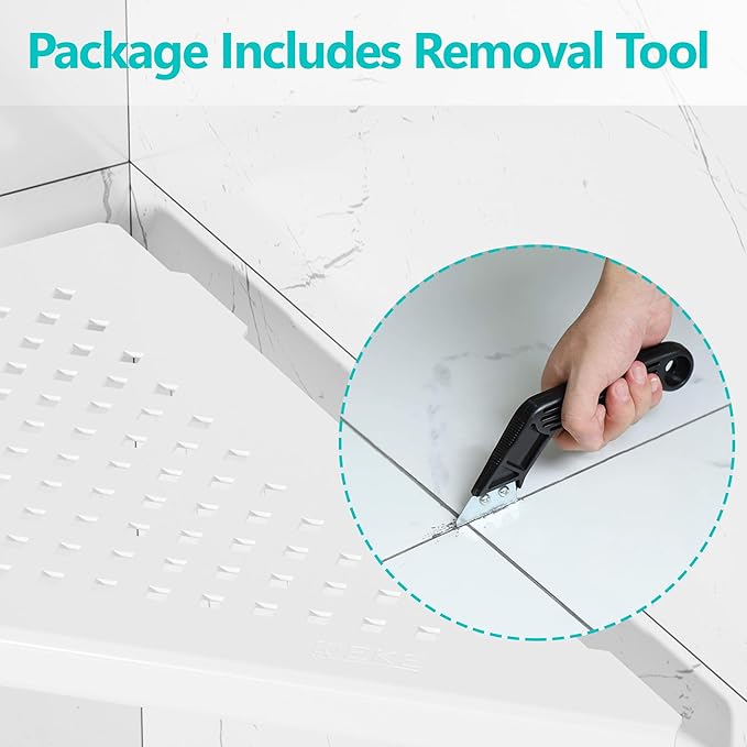 Corner Shower Shelves, 10” Recessed Tile Shower Shelf Matte White, 304 Stainless Steel Grout in Corner Tile Shower Shelves, No Drilling, 2 Pack
