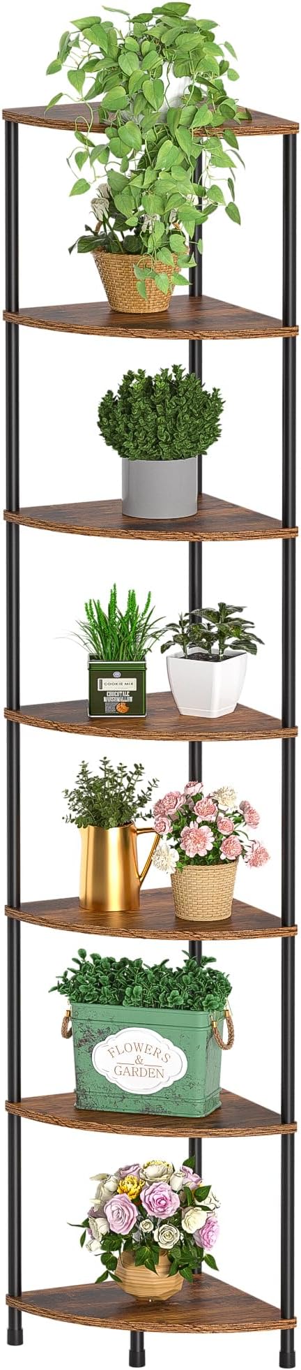 Corner Plant Stand Shelf, 7 Tier Tall Plant Stand for Indoor Plants, Rustic Brown Corner Book Wall Decor Living Room, 64.7" Display Shelf for Bedroom, Bathroom, Small Space