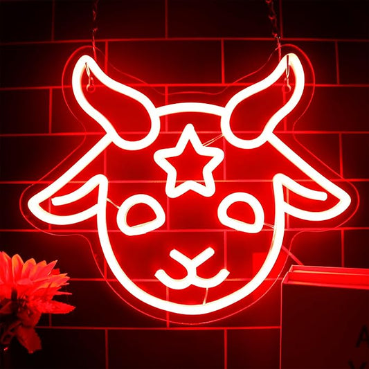 Baphomet Neon Sign, Dimmable LED Signs Gothic Satan Sigil Halloween Neon Signs for Wall Decor, Lamb Demons Neon Light Signs, USB Powered for Halloween Home Bedroom Dorm College Party