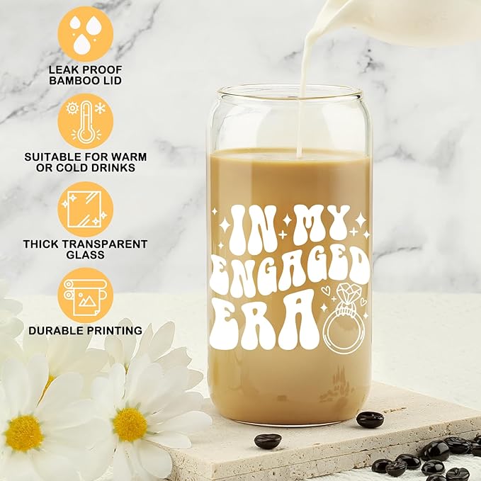 Engagement Gifts, In My Engaged Era Glass Cup, Future Bride Gift Ideas, Bridal Shower Gift for Her, Wedding Gifts for Best Friend - Newbride, Fiancée Present - Bride to Be Tumbler - Present for Her