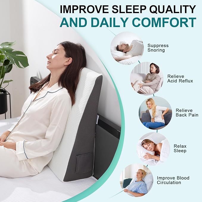 Bed Wedge Pillow for sleeping & Acid Reflux,7.5'' Memory Foam Triangle Wedge Pillow For Back Pain Relief, Leg, Neck Pain, Snoring, Bed Wedge Pillow Post Surger, Breathable Washable Pillowcase