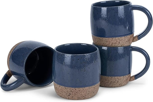 Elanze Designs Speckled Raw Bottom 17 ounce Ceramic Mugs Pack of 4, Navy Blue