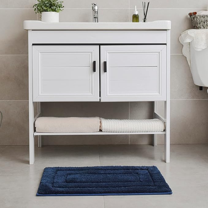 GRANNY SAYS Navy Bathroom Rugs, Bath Mats for Bathroom Non-Slip, Super Soft and Water Absorbent, Microfiber Bath Rugs Washable, Bath Rugs for Floor, Tub and Shower, 16" x 24"