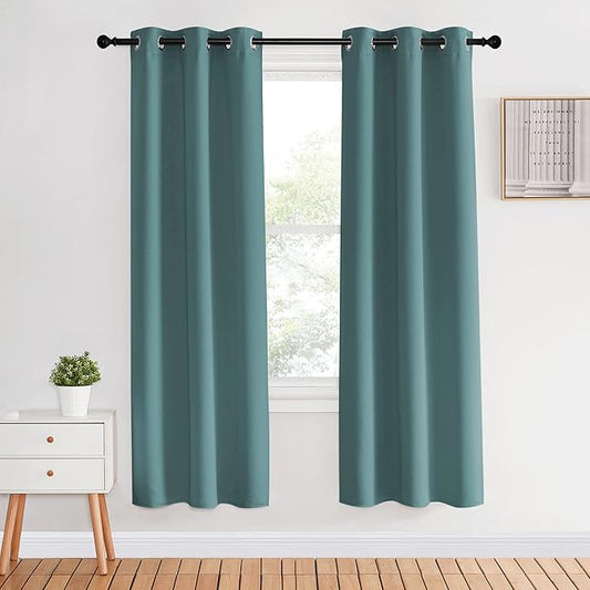 NICETOWN Modern Blackout Curtains Noise Reducing for Bedroom, Greyish Blue, 2 Panels, W34 x L70 -Inch, Thermal Insulated and Privacy Room Darkening Drape Panels for Boy's Guest Room Door Window