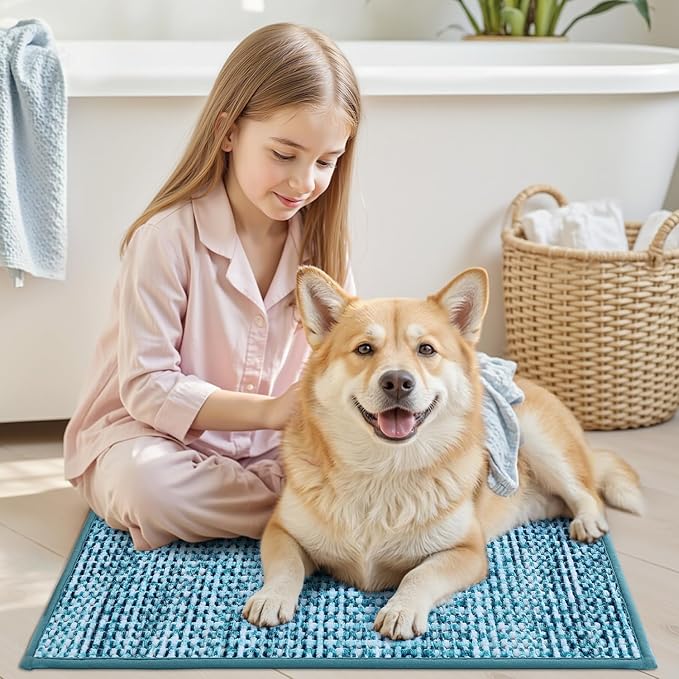 LUMI Chenille Bathroom Rugs, 16"x24" Extra Soft Non Slip Absorbent Bath Rugs, Washable Bath Mats for Bathroom Floor Tub and Shower, Blue