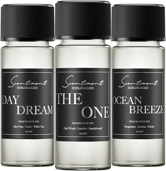 Hotel Diffuser Oil | Aromatherapy Fragrances Inspired by 5-Star Hotels | Luxurious Scents with Notes of Cardamom, Tuscan Leather, and Sandalwood (20ml, Top 3 Scents)
