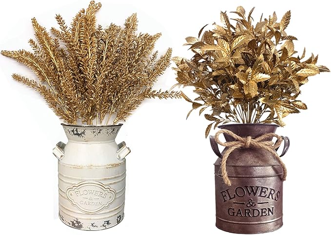CATTREE Artificial Gold Plants, Plastic Leaves Golden 4 Pack, Fake Grass Faux Shrubs Bushes for Home Indoor Outdoor Garden Leaf Wedding Christmas Festival Decoration Hall Table Planter Filler