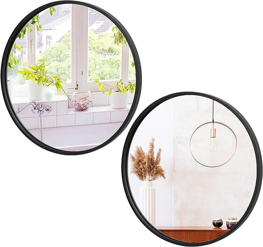 Smartxchoices Pack of 2 Black Round Mirror 18 Inch, Wall Mounted Circle Mirrors, Metal Vanity Mirror Wall Bathroom Décor，Washrooms, Living Rooms