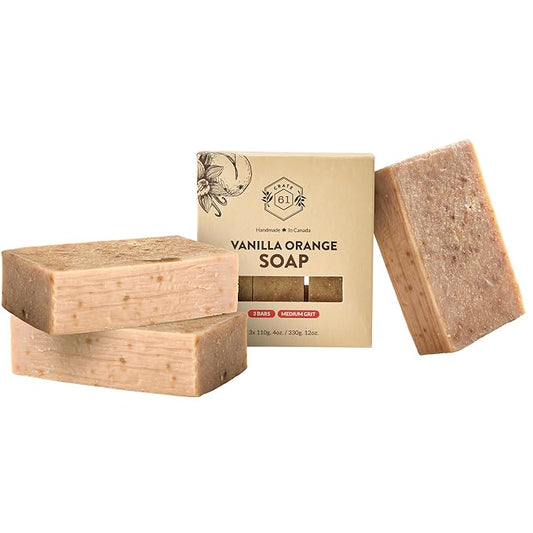 Handmade in Canada, Plant Based Cold Process Natural Bar Soap For Face And Body, With Premium Essential Oils, For Men And Women 3 Pack (Vanilla Orange)