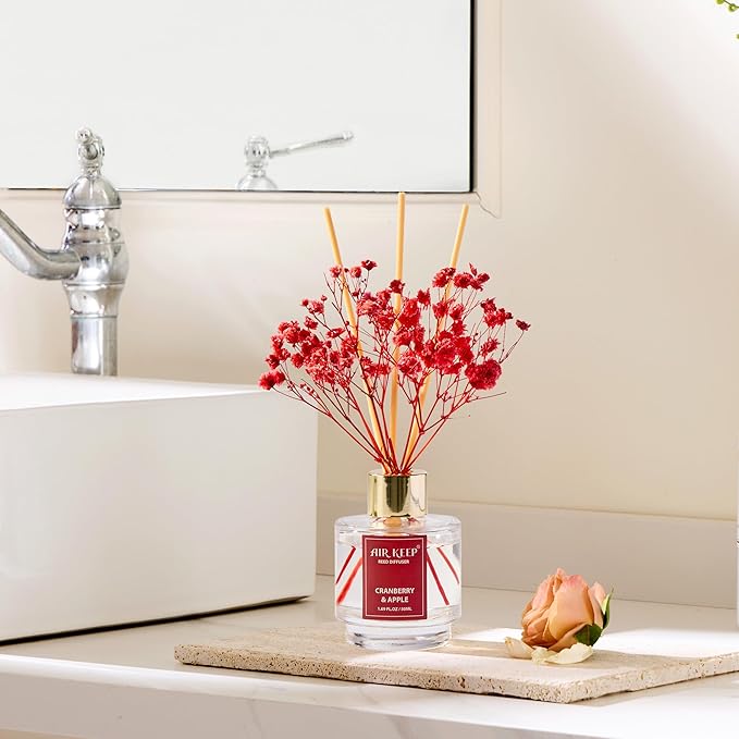 Airkeep Reed Diffuser Set of 3,Coconut Pineapple Lemon Eucalyptus Cranberry Apple Oil Reed Diffusers for Bedroom Living Room Office Aromatherapy Oil Reed Diffuser for Gift 50ml x 3