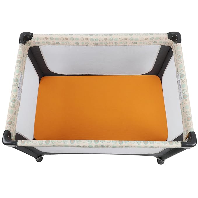 Muslin Pack and Play Sheets 30" x 43" Compatible with 4moms Breeze Plus Playard & Breeze Go Playard and Other Large Playpen Mattress, 100% Cotton 2 Pack, Yellow and Brick
