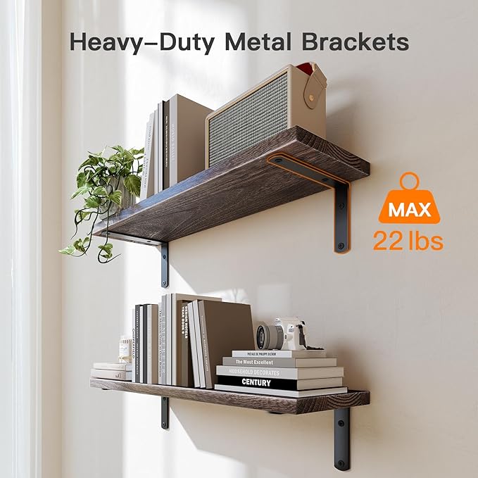 Amada Bathroom Shelves Over Toilet with Storage Basket, Floating Bathroom Wall Shelves for Home Organization & Wall Decor, Bathroom/Kitchen/Living Room Shelves–Rustic Brown