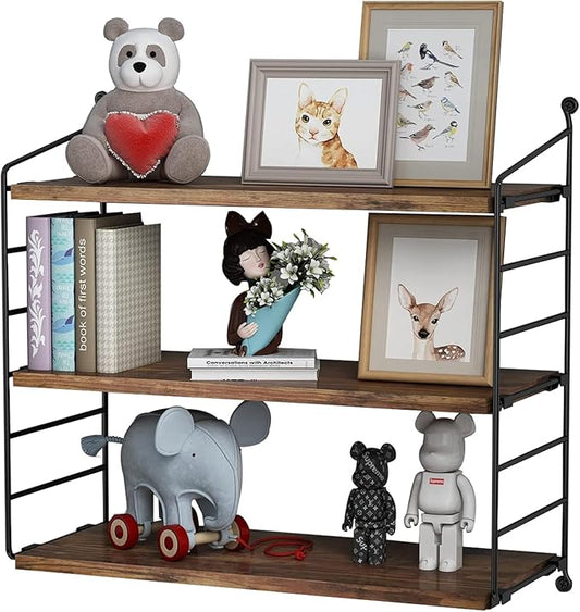 Floating Shelves Rustic Wood Wall Shelves Adjustable Metal Frame Decorative Hanging Storage Shelves for Bathroom, Living Room, Bedroom, Kitchen, Office 24 Inch (16 in)