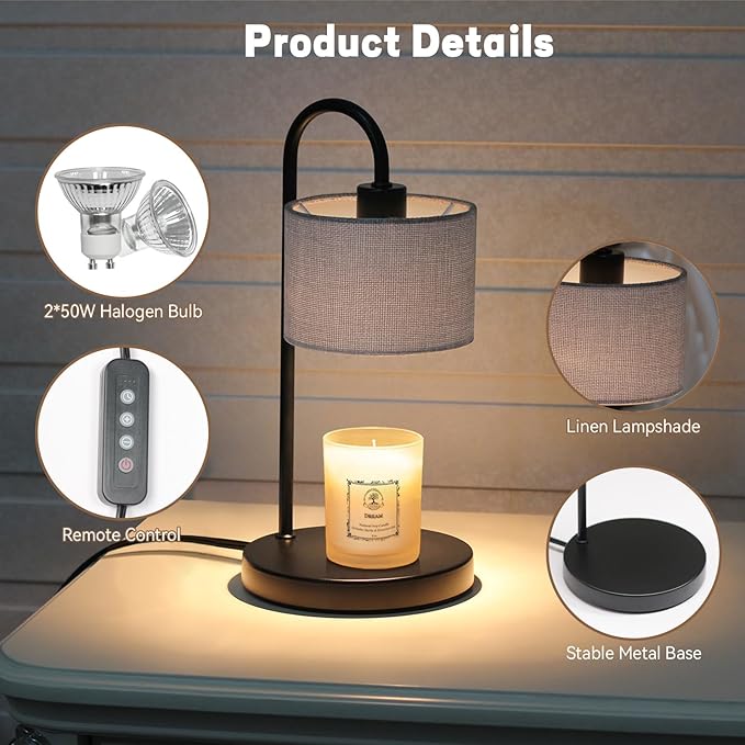 Candle Warmer Lamp with Timer, Dimmable Candle Wax Warmer Candle Lamp with 2 Bulbs, House Warming Gifts Brithday Gifts for Women Bedroom Home Decor - Gray
