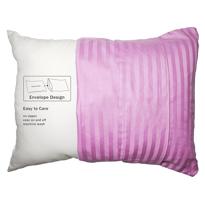Toddler Pillowcases Set of 2, Hypoallergenic 14x19 Pillow Cover Fits Pillows Sized 13x18 or 14x19, 100% Soft Cotton Envelope Closure Kids Pillowcase for Sleeping, Machine Washable, Pink Stripe