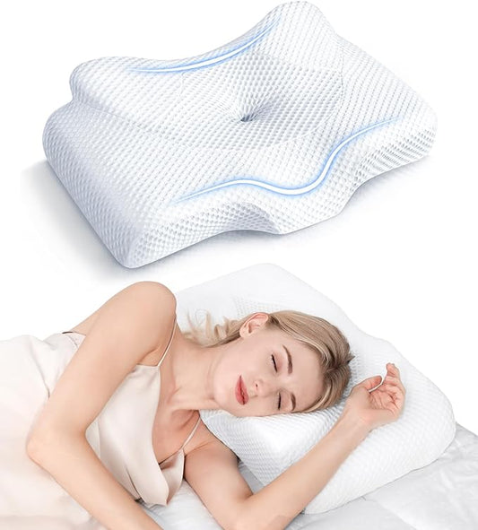 Osteo Cervical Pillow for Neck Pain Relief, Hollow Design Odorless Memory Foam Pillows with Cooling Case, Adjustable Orthopedic Bed Pillow for Sleeping, Contour Support for Side Back Stomach Sleepers