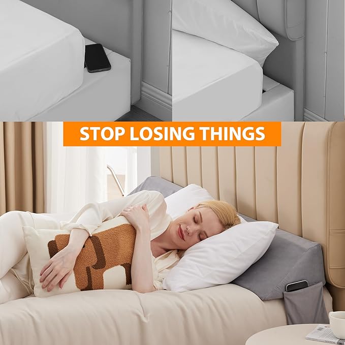 Queen Bed Wedge Pillow for Headboard, Bed Gap Filler, Mattress Gap Filler Queen, Fill The Gap (0-7") Between Headboard and Mattress (Velvet, 60"x10"x6")