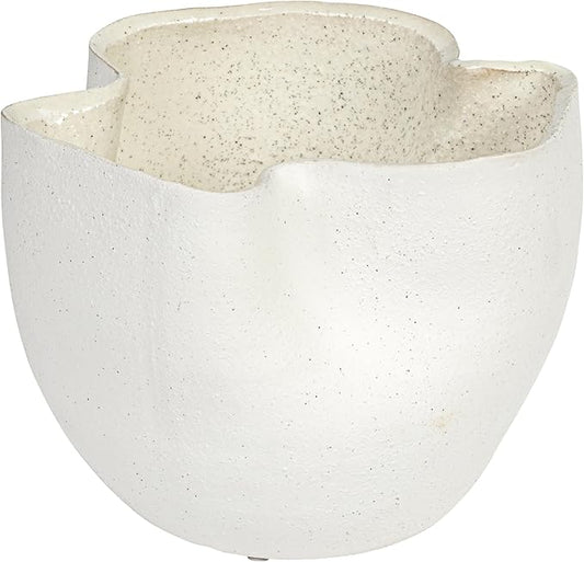 Bloomingville 7.25 Inches Stoneware Ruffled Planter with Sand Finish and Reactive Glaze, Holds 4 Inches Pot, White