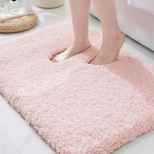 ILANGO Pink Bathroom Rugs 32" × 20" Non Slip & Super Absorbent Extra Thick Soft, Washable Bath Mat for Floor, Microfiber Plush Shaggy Bath Rug with Rubber for Bathtub Shower Room Sink