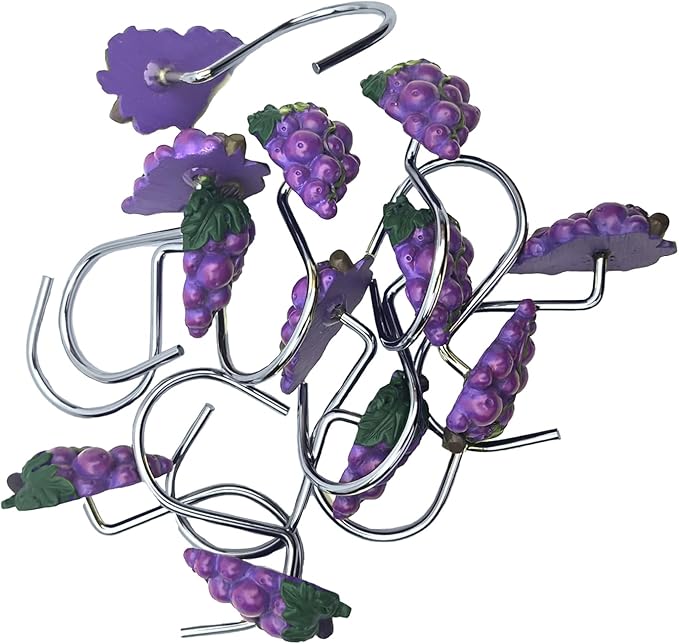 Shower Curtain Hooks, Grape Resin Hooks, Bathroom Shower Rod Decoration Set, 12 Pieces