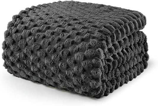 Exclusivo Mezcla Queen Size Soft Fleece Blanket, 90x90 Inches Stylish Jacquard Velvet Blanket for Bed, Fuzzy Cozy Lightweight for All Season, Grey