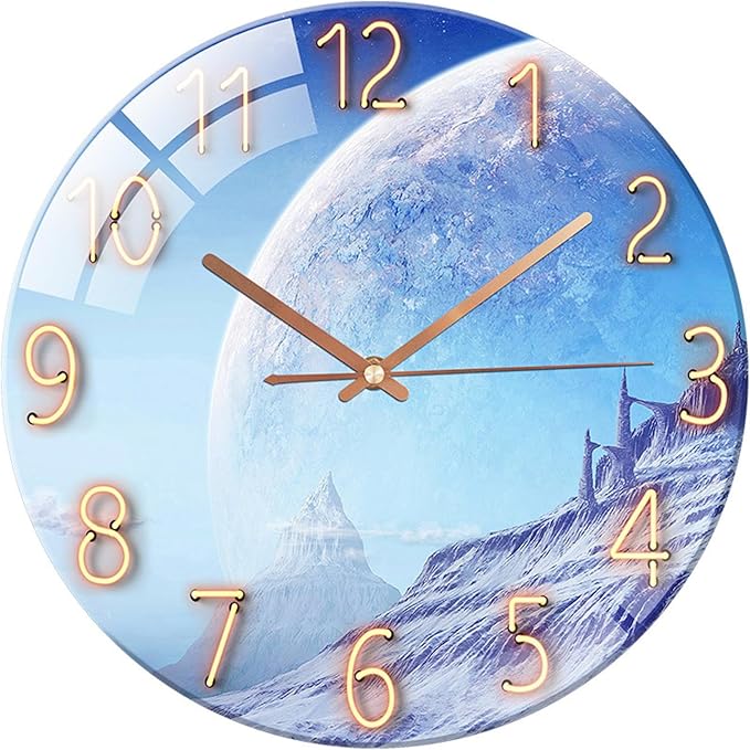 Ergocar Glass Wall Clock Silent Scanning Mechanical Round Glass Wall Clock, Suitable for Living Room, Kitchen, Office.