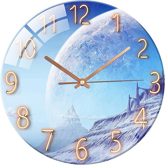 Ergocar Glass Wall Clock Silent Scanning Mechanical Round Glass Wall Clock, Suitable for Living Room, Kitchen, Office.