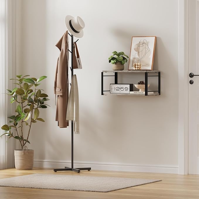 Floating Nightstand, Wood Bedside Shelf Wall Mounted Nightstand, Floating Bedside Table for Bedroom, Living Room, Bathroom, Kitchen, Office (Vintage Gray)