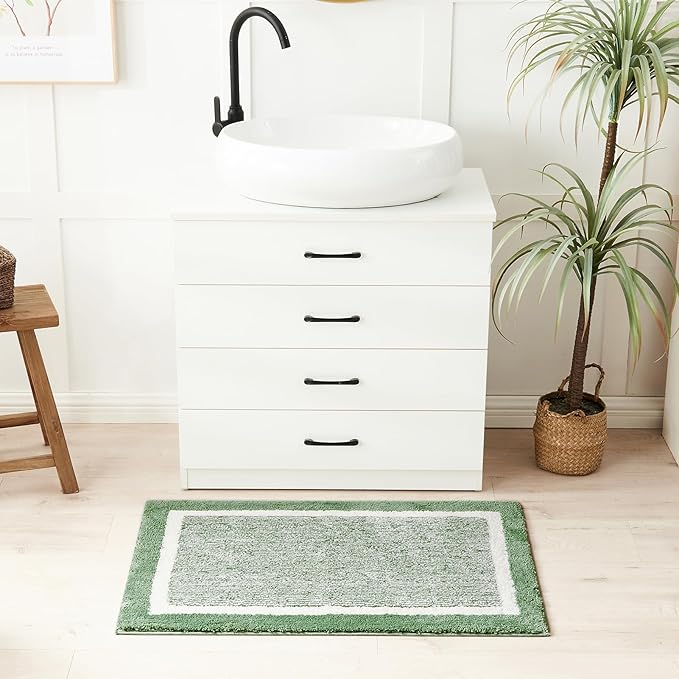 CozeCube Bath mats for Bathroom Non Slip, Plush Shaggy Bath Rugs for Bathroom Washable, Extra Soft and Absorbent Microfiber Bath Rugs, Sage Green, 47" x 24"
