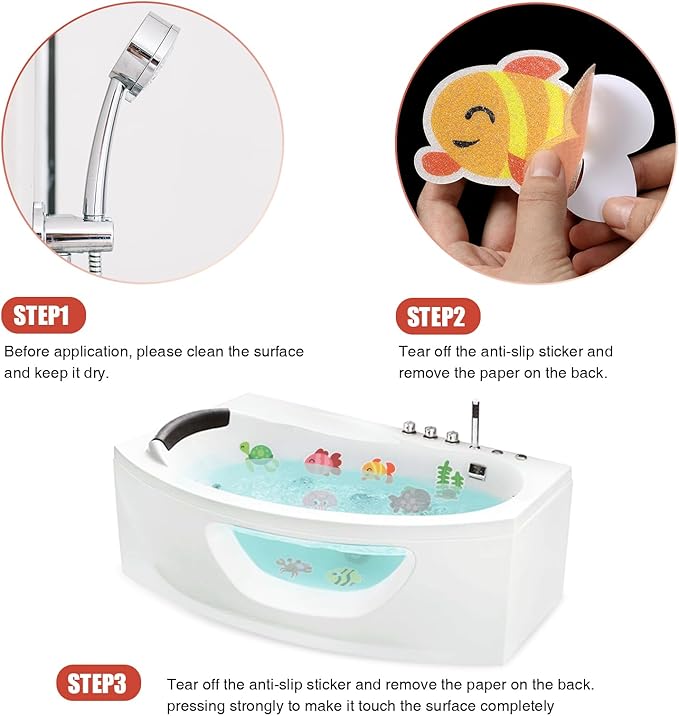 Non Slip Bathtub Stickers, 20pcs Submarine Sea Creature Adhesive Kids Anti Slip Decal Threads for Shower and Bath Tub with Premium Scraper