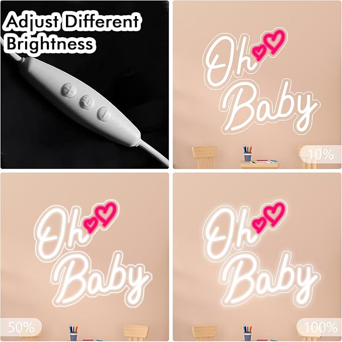Oh Baby Neon Signs, Battery or Usb Powered Neon Signs for Wall Decor, Adjustable Brightness Led Neon Signs(13 x 11.8 inches)