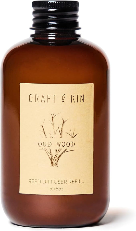 Oud Wood Reed Diffuser Oil Refill | Reed Diffuser Refill for Craft & Kin Diffusers | Long Lasting Home Fragrance - 5.75 oz