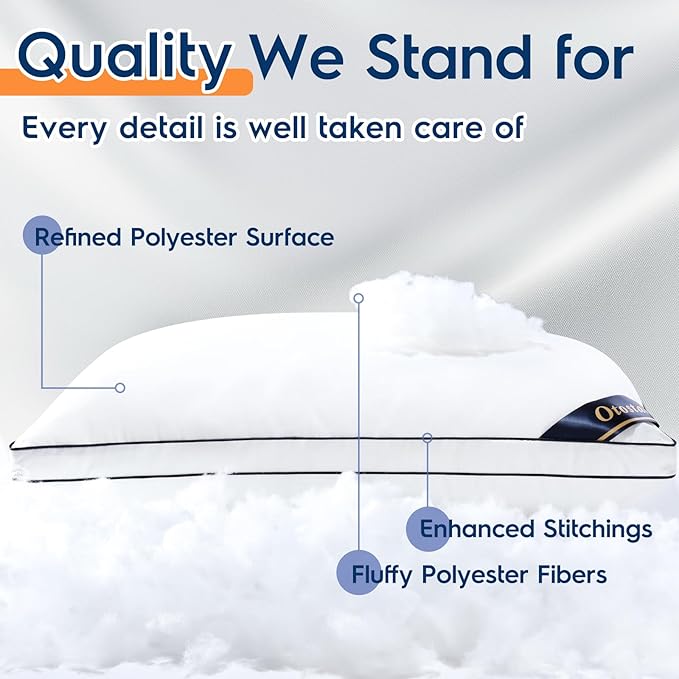 OTOSTAR Pillows Standard Size Set of 2 Bed Pillows for Sleeping Cooling Pillows 2 Pack with 3D Microfiber Filling Breathable Cover Pillows for Back Stomach or Side Sleepers Soft Fluffy Pillows for Bed