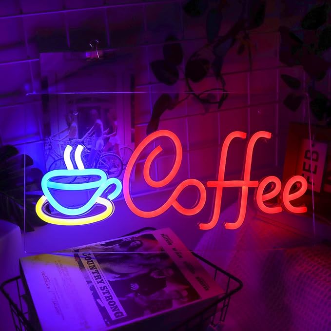 JFLLamp Coffee Neon Signs for Wall Decor Led Lights for Coffee Bar Led Sign Room Decor Aesthetic Suitable for Living Room Bistro Cafe Shop Man Cave Party Christmas Halloween 5V Usb Power