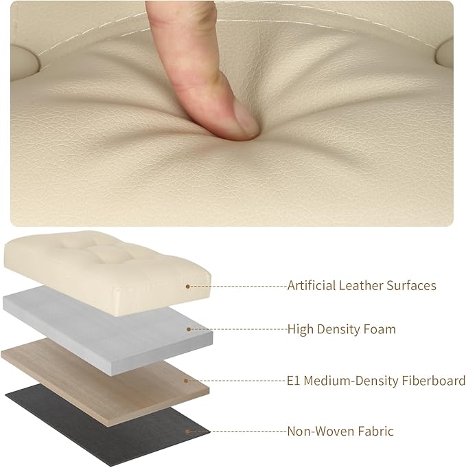 Storage Ottoman Foot Rest Stool, Folding Leather Footstool Bench with Thicker Foam Padded Seat. Short Foot Stool Ottoman with Storage for Living Room Bedroom 350 lbs, 17x13x13in, Beige