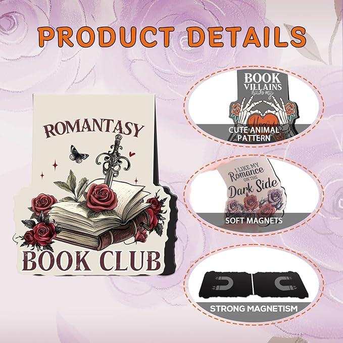 Dark Romance Magnetic Bookmark - 8 PCS Gothic Magnetic Bookmarks Skeleton Flower Book Mark Magnets Romantasy Page Marker Clip Gift for for Women Girls Dark Romance Reader Students Teachers
