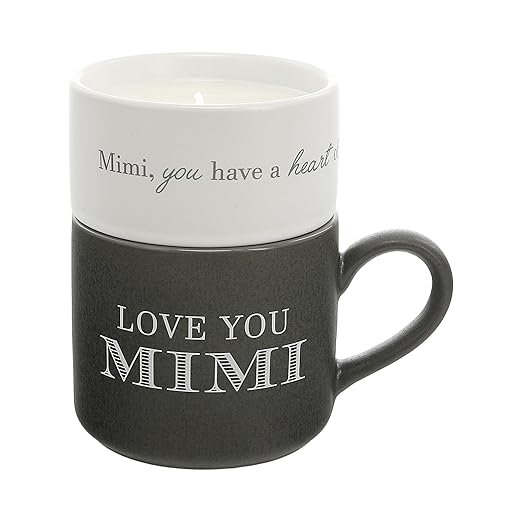 Pavilion - Love You Mimi - 4 Oz Candle & 10.8 Oz Mug Gray & Cream Neutral Stackable To: From: Tag Gift Set