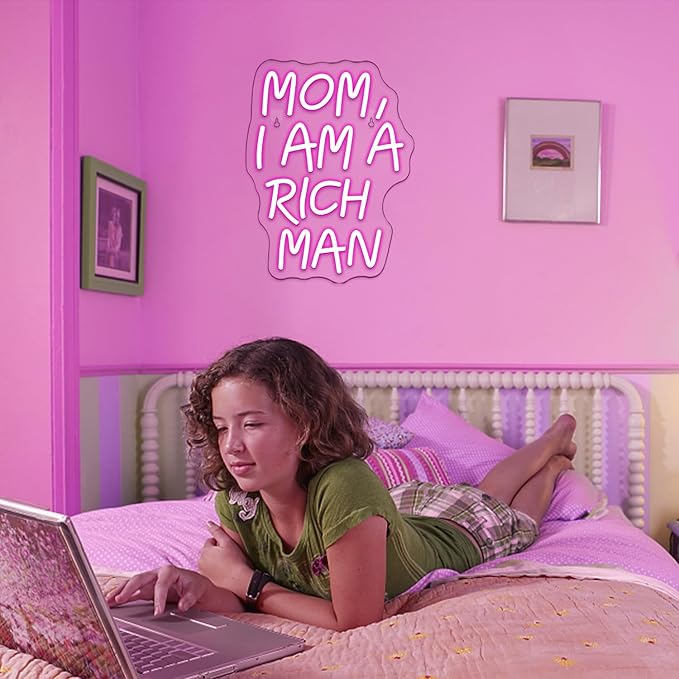 LUCUNSTAR Mom I Am A Rich Man Neon Sign,Neon Signs for Wall Decor,Pink Neon Sign,Neon Light for Wall,Led Signs Decor,USB Connectivity Led Neon Signs for Home Wall,Boys Room Decor,Man Cave Decor